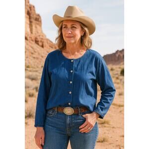 Vintage Tisa Corrales New Mexico Denim Button Front Shirt Jacket Small USA Made